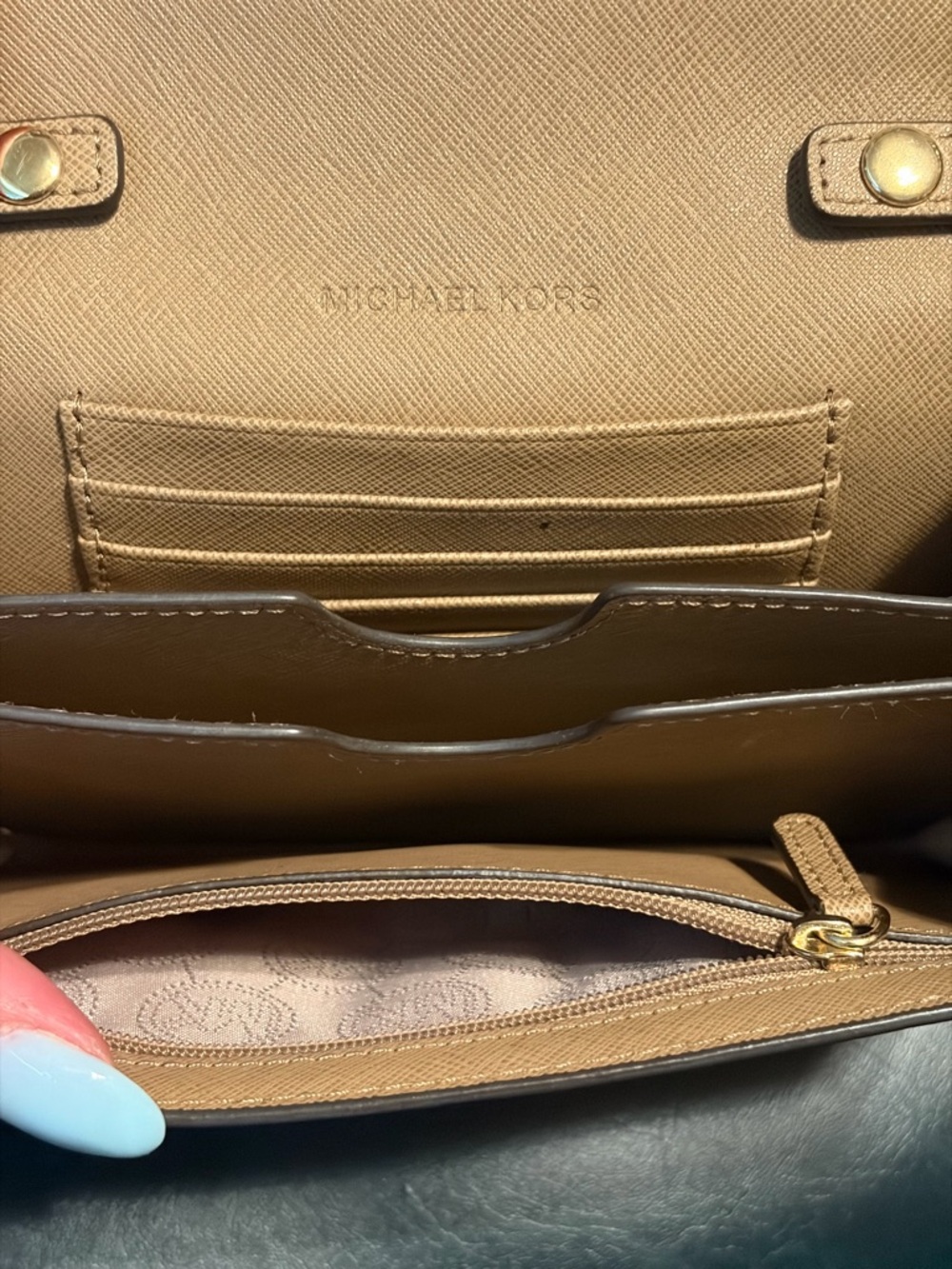 Michael Kors Camel Saffiano Leather Crossbody with Gold Chain - Picture 3 of 4